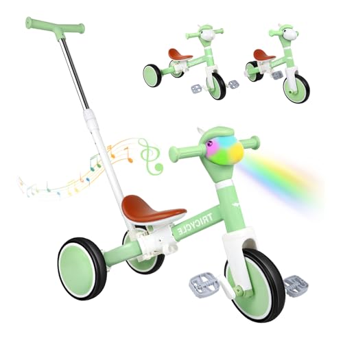 Tricycle for Toddlers 1-3 Year Olds, 5 in 1 Toddler Balance Bike 2-4 Years Old Boys Girls, Push Trike Toys with Adjustable Handle, Birthday Gifts for 2 3 4 5 Year Old Kids Bike (Light Green)