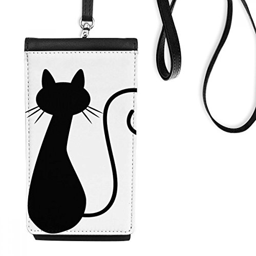 Sac téléphone noir en faux cuir pour amoureux des chats avec silhouette de félin