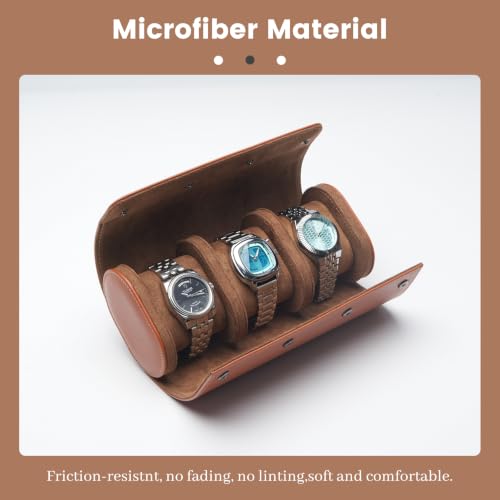 Handmade PU Leather 3-Slot Watch Roll