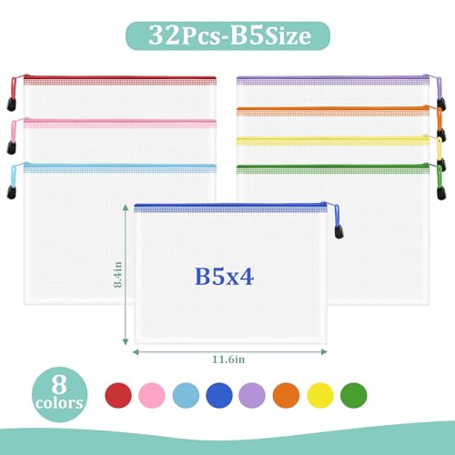 Image of 32pcs Mesh Zipper Pouch Bags, B5 Mesh Pouch, 8 Colors Zipper Pouches for Organizing, Puzzle Storage Bags, School Office Organize