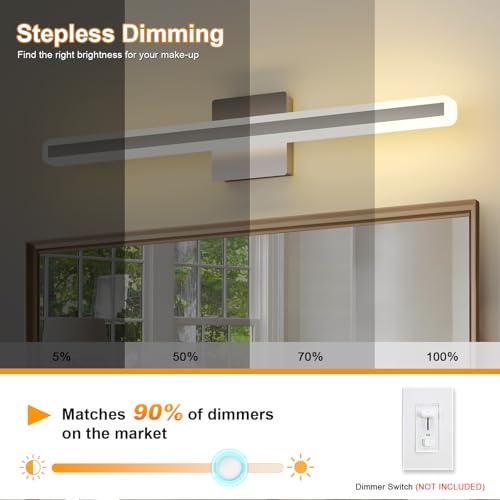 Image of 31.5 Inch Dimmable Bathroom Vanity Lights Over Mirror 5 Color Temperature Vanity Lighting Fixtures for Bath Brushed Nickel Bathroom Light fixtures Bar 5CCT