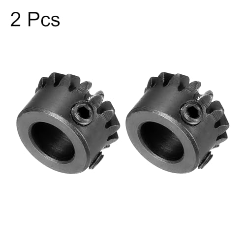 QUARKZMAN 2 Stück Kegelrad 0,8 Modul 1:1 Übersetzungsverhältnis 15Z 6,35 mm Lochdurchmesser Kegelraddifferential 45# Stahl, 45 Grad Lenkgetriebe für Hardware-Mechanikrotation, Schwarz