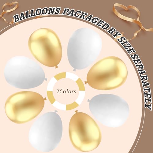 Image of 412Pcs White and Gold Balloon Arch Kit,18 12 10 5 Inch Gold balloons White Metallic Gold Latex Different Sizes Balloon Garland kit for Birthday Anniversary Wedding Baby Shower Party Decorations