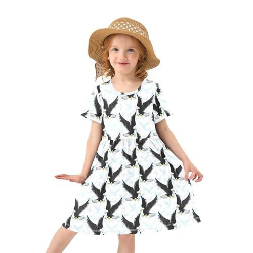CaTaKu Girls Eagles Birds Dresses Toddler Summer Dress Short Sleeve Dresses for Girls Sundress 2-8T3