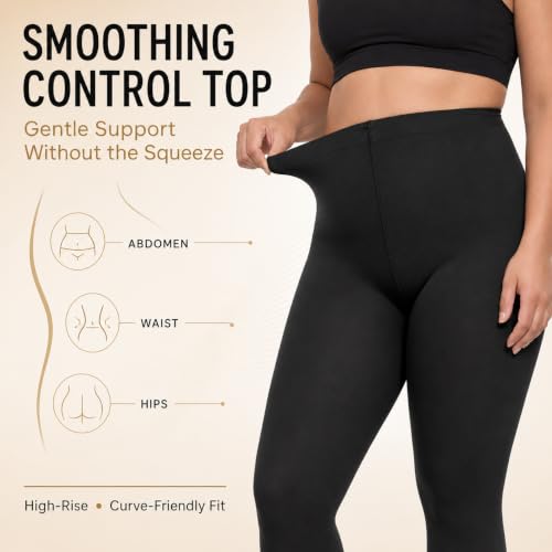 Image of Citystl 2 Pack Plus Size Tights for Women, 80D Opaque Control Top Pantyhose