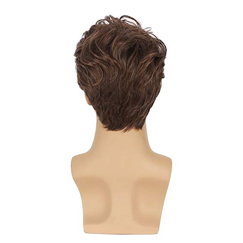 Swiking Men Wig Short Wigs Heat Resistant Synthetic Layered Fluffy Cosplay Daily Wig For Male Guys (Color Brown) #TOP5