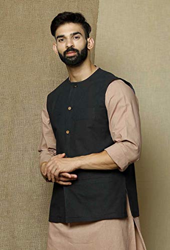 Men's Indian Cotton Nehru Jacket || Bandhgala Jodhpuri Sleeve Less Waistcoat ONLY Hunter Green4