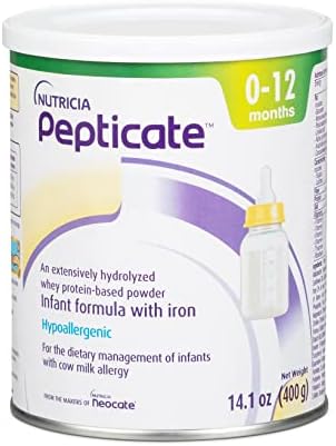 Pepticate Baby Formula, Hypoallergenic Powdered Infant Formula for Cow Milk Allergy, with Omega 3 DHA, ARA, Iron & Prebiotics, 14.1oz