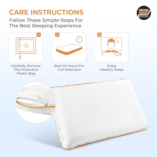 Image of CareFoam Memory Foam Pillow for Neck Pain Relief | Gel Infused Cooling Bed Pillow | Orthopedic Cervical Pillow for Back, Side & Stomach Sleepers | Soft & Supportive Washable Cover