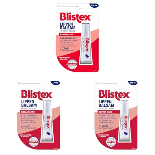 Blistex Lippenbalsam | Bei rissigen und trockenen Lippen | 6 ml, Weiß (Packung mit 3)