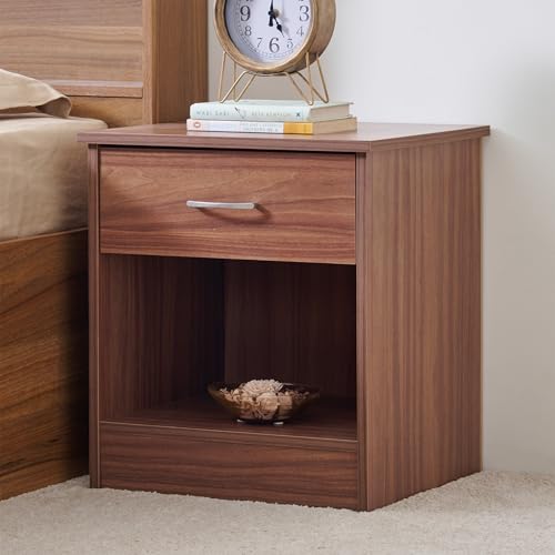 Image of Home Centre Helios Alton Arvis Bedside Table with Drawer| Engineered Wood Premium Bedside Table with Drawer | Walnut Colour| 1 Year Warranty