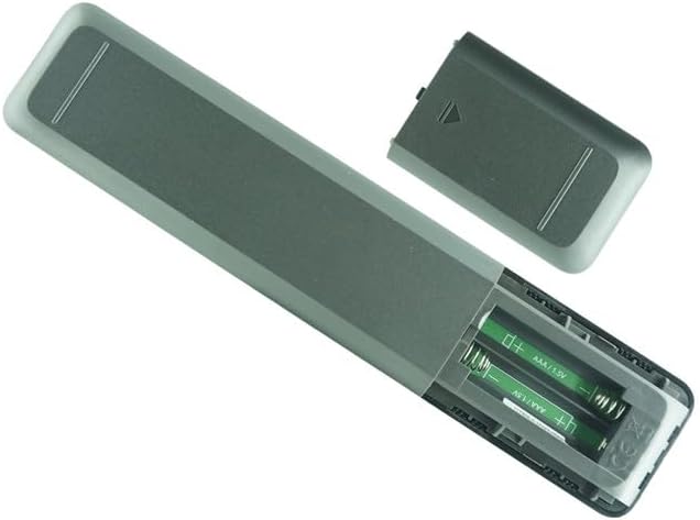 Remote control with battery cover removed, showing empty battery slots