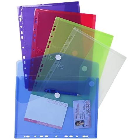 Exacompta 57380E - Bolsa de 5 fundas con multitaladros y forma de sobre, A4, multicolor Cover