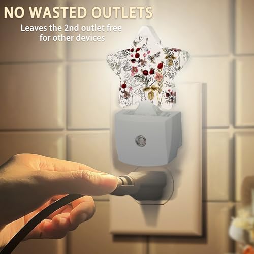 Image of Vintage Flower Night Lights Plug into Wall with Dusk to Dawn Sensor,Lamp for Bedroom Bathroom Hallway Nightlight for Women Girls