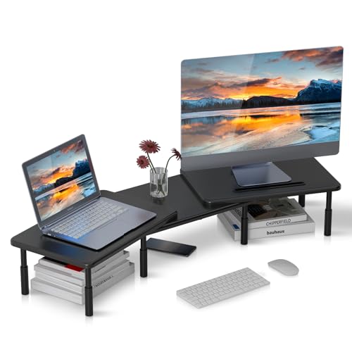 モバイルモニター2台とスタンド2台 Amazon.co.jp: デュアルモニタースタンド 木製 DEWEL 幅90cm