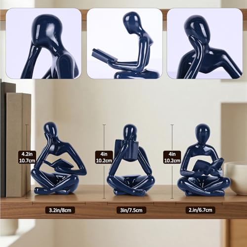 Set de 3 estatuas decorativas pensador azul QIANLING miniatura 2