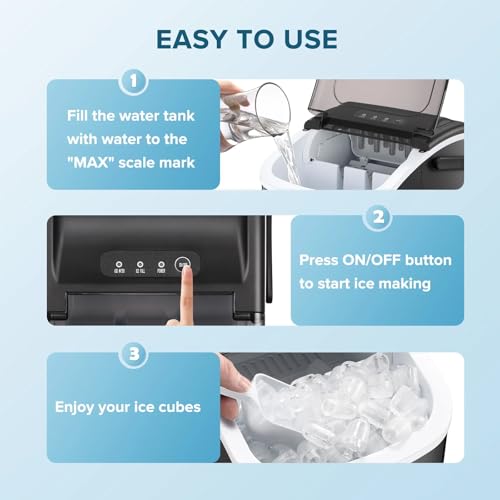 Image of Kndko Countertop Ice Maker, 26.51lbs /24H, Makes 9 Bullet Ice Cubes in 6 Mins, with Self-Cleaning Portable Ice Machine for Home Kitchen Bar Camping, Black