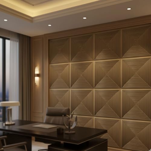 Image of Kayra Decor 3D PVC Wall Panels for Bedroom & Living Room | Line Design |Gold Color | 19.7 x 19.7 Inch | Pack of 40 | 107.60 Sq Ft