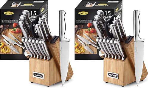 Image of McCook Knife Sets,German Stainless Steel Knife Block Sets with Built-in Sharpener (Pack of 2)