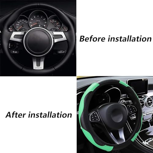 LMYDIDO Car Steering Wheel Cover Leather, Anti-slip Breathable Carbon Fiber Sports Elastic Band Without Inner Ring Steering Wheel Cover Universal Size 37-39cm /14.5-15 (Green) - Image 4