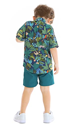 Image of Toddler Baby Boy Summer Clothes Set Floral Shirt Bow-tie Shorts Hawaiian Outfit