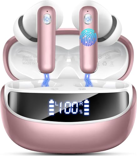 Nerunsa Wireless Earbuds Bluetooth Headphone, Bluetooth Earbuds Noise Cancelling, Deep Bass Stereo Sound Earphone Wireless Headphone with Dual LED Power Display, Type C Fast Charge Ear Buds