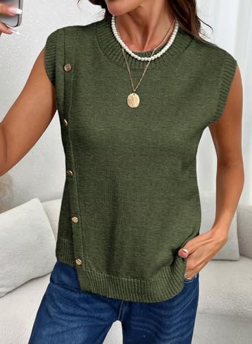 Pink Queen Vest Tops for Womens 2026 Fall Winter Sweater Vest Trendy Solid Knit Sleeveless Round Neck Cute Pullover Tank Tops Cozy Soft Stretchy Knitted Fashion Clothing Leaf Green L — view 4