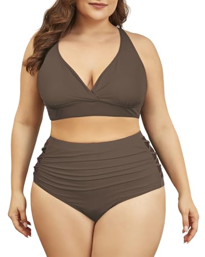 Womens Plus Size Bikini Tummy Control Swimsuits Two Piece Bathing Suits High Waisted Swimwear