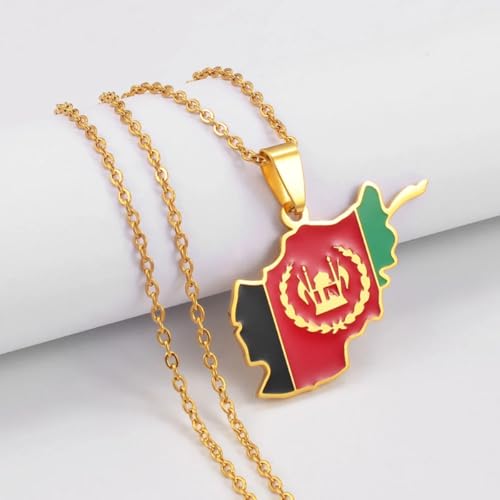 Hdyrpex Collier avec pendentif carte et drapeau de l'Afghanistan en acier inoxydable pour homme et femme, Chaîne de 23,6 cm, Métal, Pas de pierre précieuse – vue 2