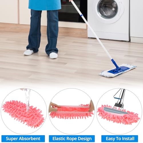 QWORK® 3 Paar/6 Stück Mikrofaser Mopp Hausschuhe, Mehrzweck Staubwischer Schuhüberzüge zum Reinigen von Böden, Haarreiniger und mehr