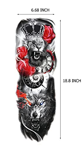 Kotbs 6 Sheets Realistic Lion King Long Full Temporary Tattoos For Women Men Kids Adults, Large Wolf Animal Fake Temporary Tattoo Sleeves Waterproof Leg Arm Temp Tatoos Fake Tattoos #TOP1