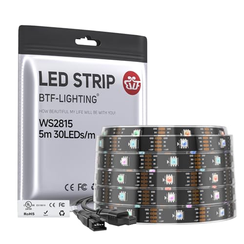 BTF-LIGHTING WS2815 (Upgraded WS2812B) LED Strip Light,UL Listed,16.4FT 150 LED/Pixels,Flexible Chasing RGB,Dual Signal Individually Addressable,5050SMD,DC12V IP67(No Adapter or Controller)