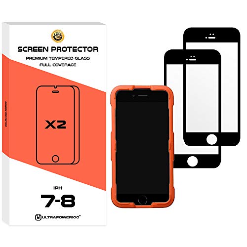 ultrapower100 Protector de pantalla a prueba de golpes compatible con iPhone 7/8 Full Coverage Premium Tempered Glass Film 2 Pack Anti-Shatter Black Cover