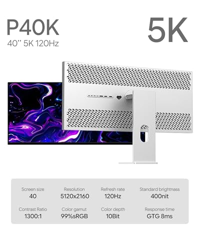 Image of P40K 40'' UHD 5K (5120 x 2160) 120Hz Gaming Monitor, IPS Panel, 10-Bit Color, 99% sRGB, 98% DCI-P3, HDR, 1300:1 Contrast, Eye Care, Anti-Glare (Honeycomb - with Stand)
