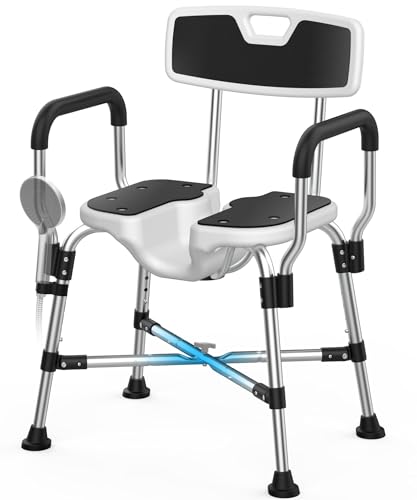 Lemagalu Heavy Duty Shower Chair for Inside Shower 450lb U-shape Shower Seat with Arm and Back for Elderly and Disabled Adjustable Height Medical Bathtub Stool Private Clean for Women Seniors Handicap