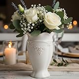 hjn White Ceramic Vase- French Flower Vase for Decor Small Vintage Vases for Flowers/Home Decoration/Kitchen/Table/Living Room/Shelf/Mantel/Office-Height-6.8