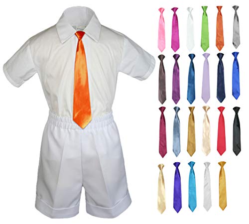 MILLTEX 3 Pieces Set Formal Party Wedding Color Satin Necktie Shirt White Shorts Set New Born Baby Boy Toddler Sm-4T (M (6-12 Months Old), Black)