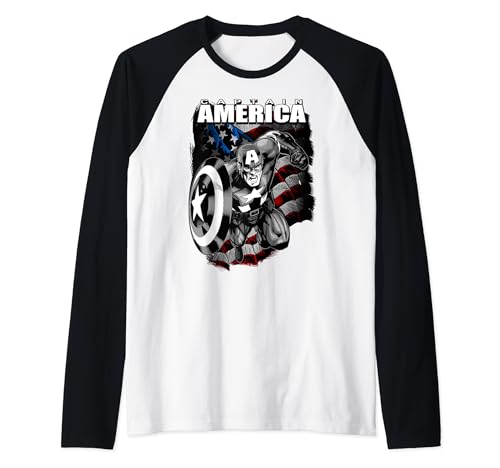 T-shirt Captain America Marvel raglan gris haut de baseball imprimé
