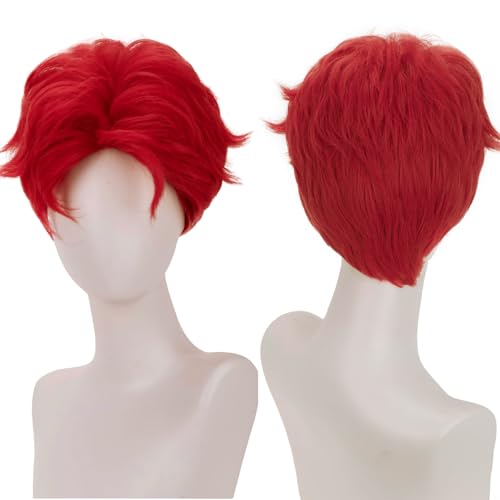 YEESHEDO Parrucca unisex corta rossa bob anime cosplay personaggio parrucche strato completo naturale capelli lisci soffici Halloween costume festa travestimento parrucca