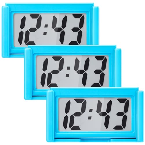 Image of Frienda 3 Pieces Mini Digital Clock Small Digital Clock Stick on Battery Operated Self Adhesive Bracket for Car Dashboard Fridge (Blue)