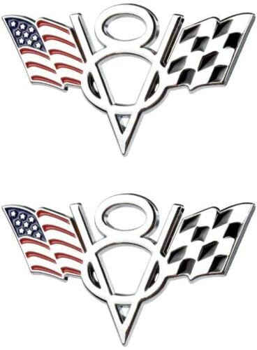 Image of 2X US American Flag V8 Emblem 3D Badge Nameplate Self Adhesive Fender Trunk Tailgate Bumper Sticker Decorative Accessories (Chrome)