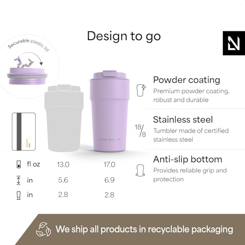 Image of LARS NYSOM Thermo Coffee Mug to go 17oz | Travel Mug 0.5 Liter with Insulation | Silicone grip base | Leak Proof Stainless Steel Tumbler for Coffee and Tea on the Go (Powder Purple, 17oz)