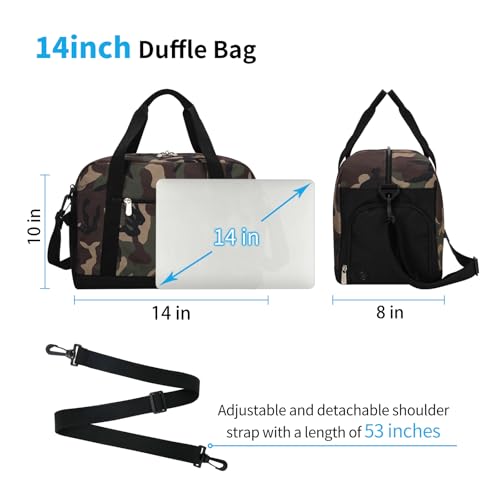Image of Apenze Small Gym Bag 14 inch lightweight Carry On Mini Duffel Bag with Shoe Compartment for Travel Sport - Camouflage