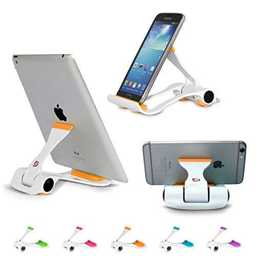 SIME-ON: Phone and Tablet Stand, Desk Holder Compatible with iPhone, iPad (Mini), Samsung Devices, Universal, Portable, Adjustable Multi-Angle - Orange