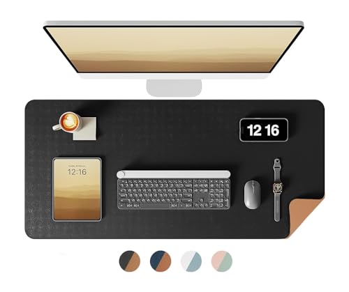 Image of Bellblock Large Extended Desk Mat /Mouse Pad /Gaming Mouse Pad | Vegan PU Leather | Anti-Skid, Non-Skid, Reversible Splash-Proof | Blue & Tan | 90cm x 45cm (Pack of 1) (DM2, 90 x 45cm Combo)