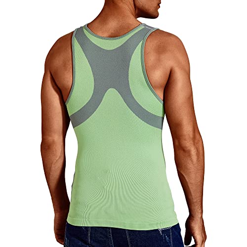 Terland Mens Running Vest Compression Shirt Sleeveless Sport Workout Vest Quick Dry Athletic Gym Muscle Tank Top Green #TOP3