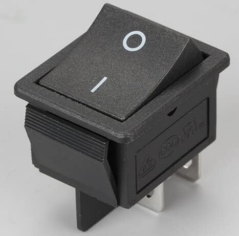 Rocker Switch 4 Pin 250V 16A 10000 Cycles | Black rocker switch, 4-pin, 250V/16A, durable 10000 cycles, size 30.5x25x27.6mm