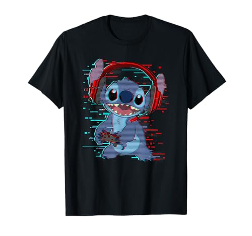 T-shirt Stitch Gamer avec manette de console et casque audio effet glitch