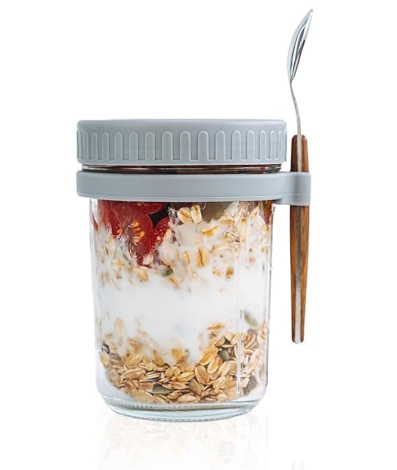 Glass Overnight Oats Containers - Leak-Proof & with Spoons -1