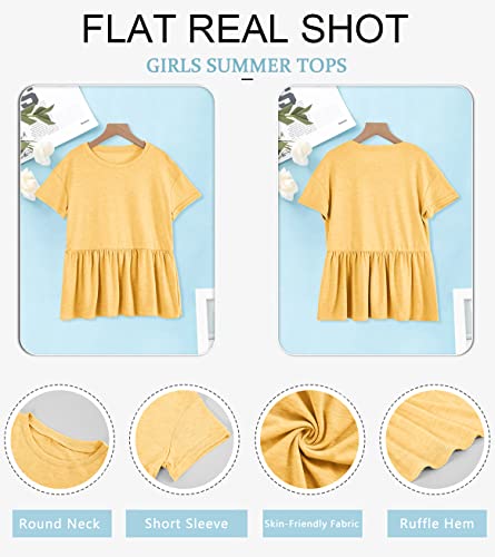 Image of Ebifin Girls Short Sleeve Tops Kids Peplum Babydoll T Shirts Tees 4-15Y | Girls T-Shirts, Crew neck Short Sleeve Shirts, Casual Tunic Tops, Cute Blouses, Summer Tees, Ruffle Hem, Loose fit